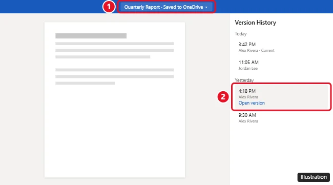 How to See Document History in Word (Version History) 1 Word document with the Version History pane open and an older version highlighted