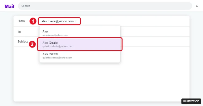 How to Create a Disposable Email Address in Yahoo Mail 2 Yahoo Mail compose window with a disposable address selected in the From menu