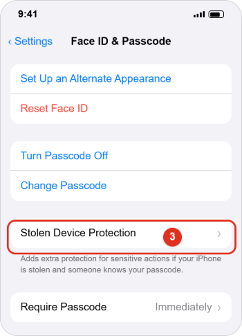 How to Turn On Stolen Device Protection on iPhone 1 iPhone Face ID and Passcode settings screen with the Stolen Device Protection option highlighted below Change Passcode